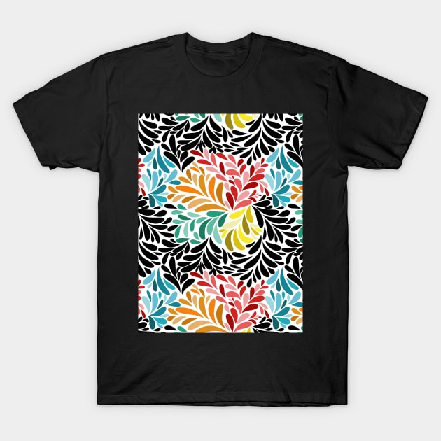 Floral Geometric Abstract Art - Colorful - Black And White T-Shirt by Designoholic